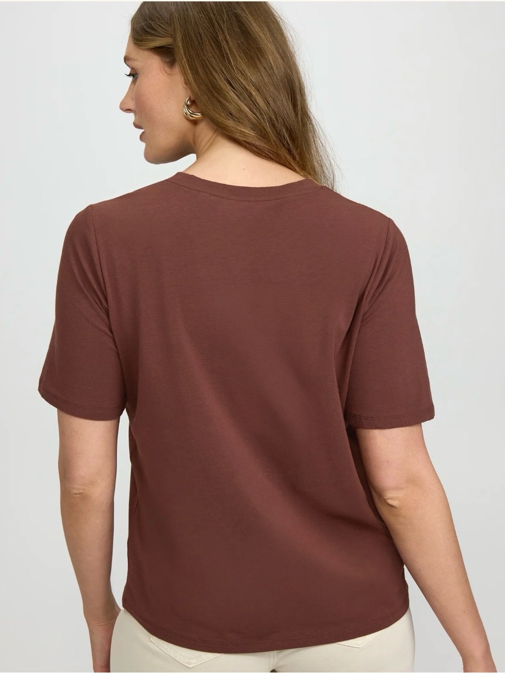 Casual Chocolate Brown Short-Sleeve Tee with Embellished Script - Picture 7 of 7